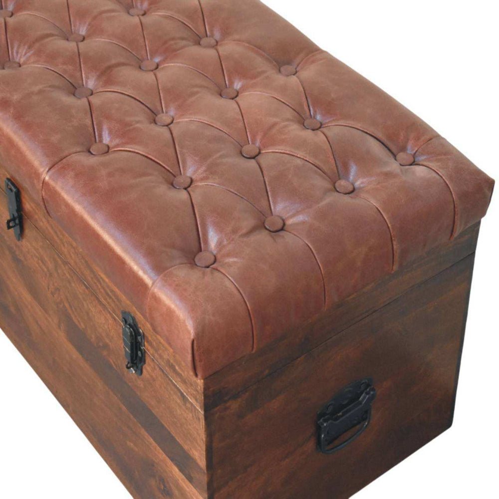 Brown Buffalo hide leather Storage Trunk - Artisan Furniture - Flyclothing LLC