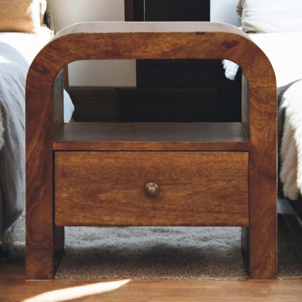 Darcy Chestnut Nightstand with Drawer and open shelf - Artisan Furniture - Flyclothing LLC