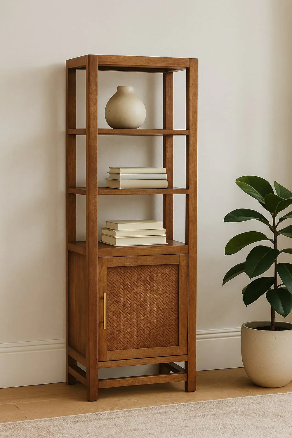Solid Wood Open Shelf Unit with Cabinet - Artisan Furniture - Flyclothing LLC