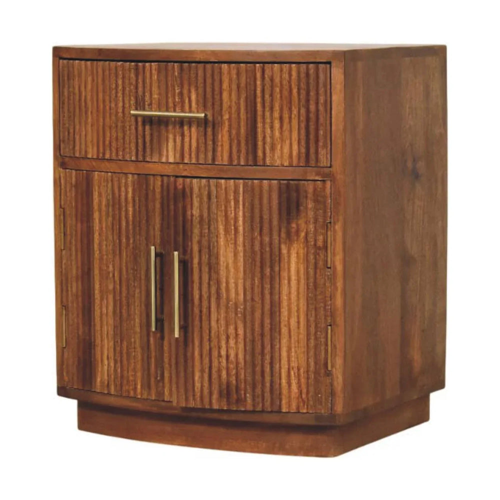 Solid Wood Curved Ribbed Bedside with Drawer - Artisan Furniture - Flyclothing LLC