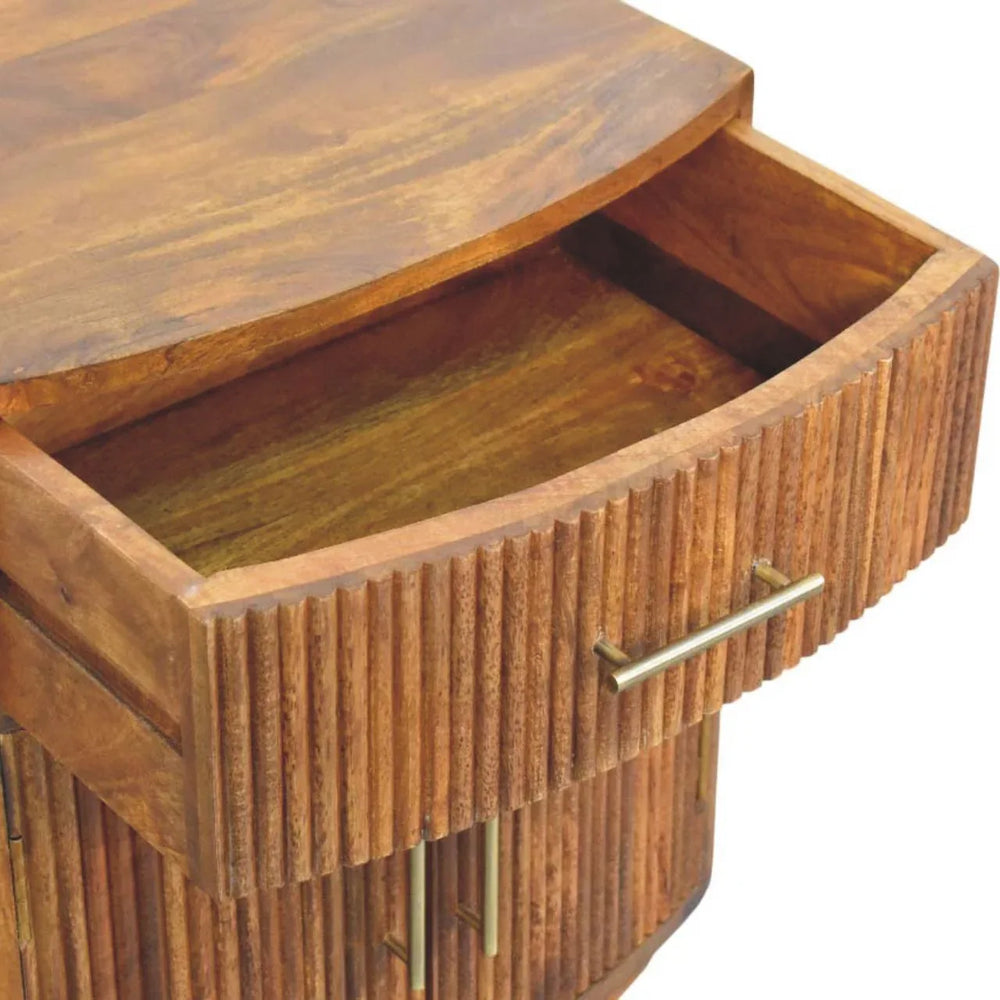 Solid Wood Curved Ribbed Bedside with Drawer - Artisan Furniture - Flyclothing LLC