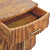 Solid Wood Curved Ribbed Bedside with Drawer - Artisan Furniture - Flyclothing LLC