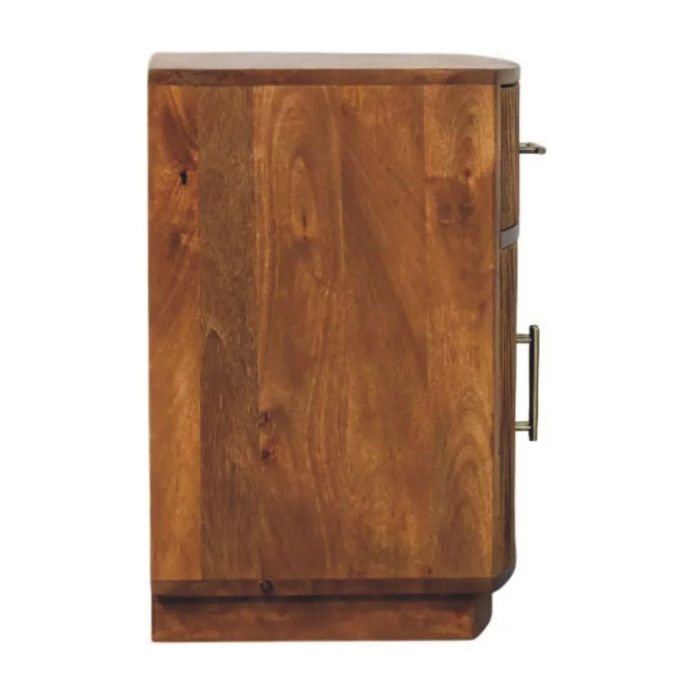 Solid Wood Curved Ribbed Bedside with Drawer - Artisan Furniture - Flyclothing LLC