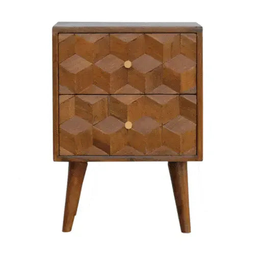 Chestnut Cube Carved Bedside - Artisan Furniture - Flyclothing LLC