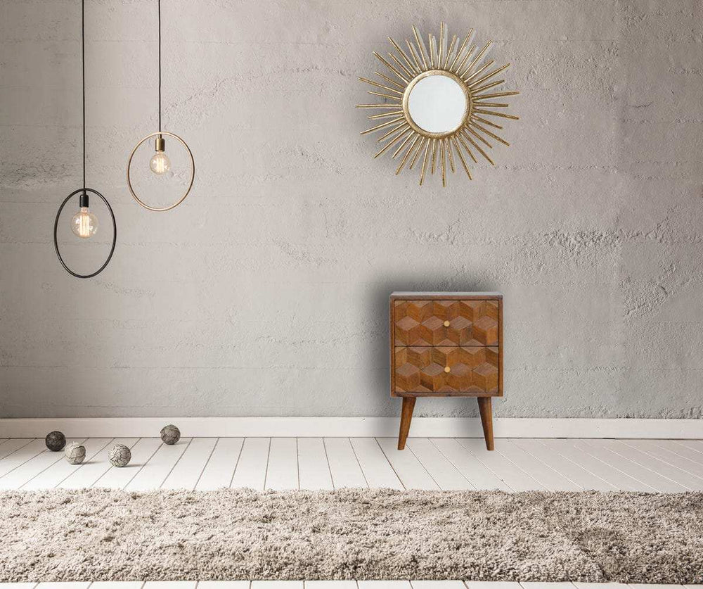 Chestnut Cube Carved Bedside - Artisan Furniture - Flyclothing LLC