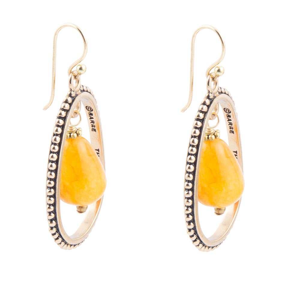 Inline Orange Jade Drop Golden Earrings - Barse Jewelry - Flyclothing LLC