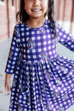 JMU Plaid Duke Dog 3/4 Sleeve Pocket Twirl Dress