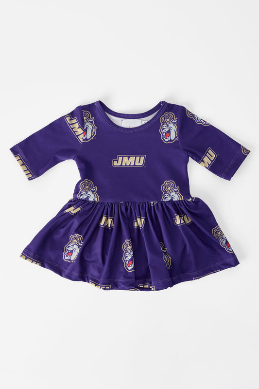 JMU Purple Duke Dog 3/4 Sleeve Twirl Bodysuit