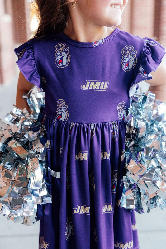 JMU Purple Duke Dog Flutter Twirl Dress