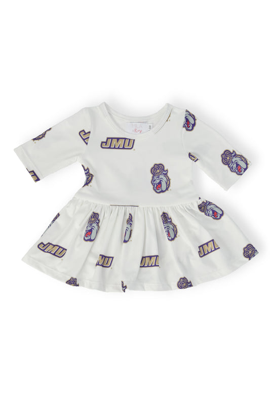 JMU White Duke Dog 3/4 Sleeve Twirl Bodysuit