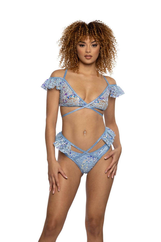 J-Valentine JR129 - Sequin Lace Ruffle Wrap Bottom - J. Valentine - Flyclothing LLC