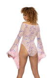 J-Valentine JR130 - Faux Fur Trimmed Flair Sleeve Bodysuit - J. Valentine - Flyclothing LLC