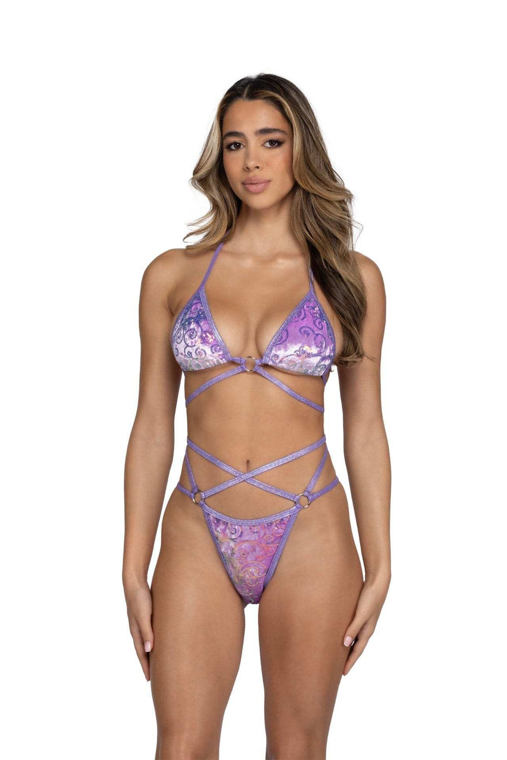 J-Valentine JR136 - Sequin Velvet Triangle Top And Cross-Bottom Set - J. Valentine - Flyclothing LLC