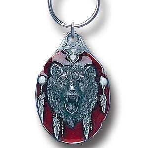 Native American Shield with Grizzly Bear Metal Key Chain with Enameled Details - Siskiyou Originals - Flyclothing LLC