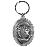 Dolphins Swimming Around the Globe Antiqued Metal Key Chain - Siskiyou Originals - Flyclothing LLC