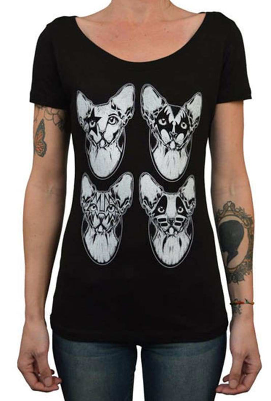 Black Market Art Company Kiss Kats Women's Loose Neck T-Shirt - Black Market Art Company - Flyclothing LLC