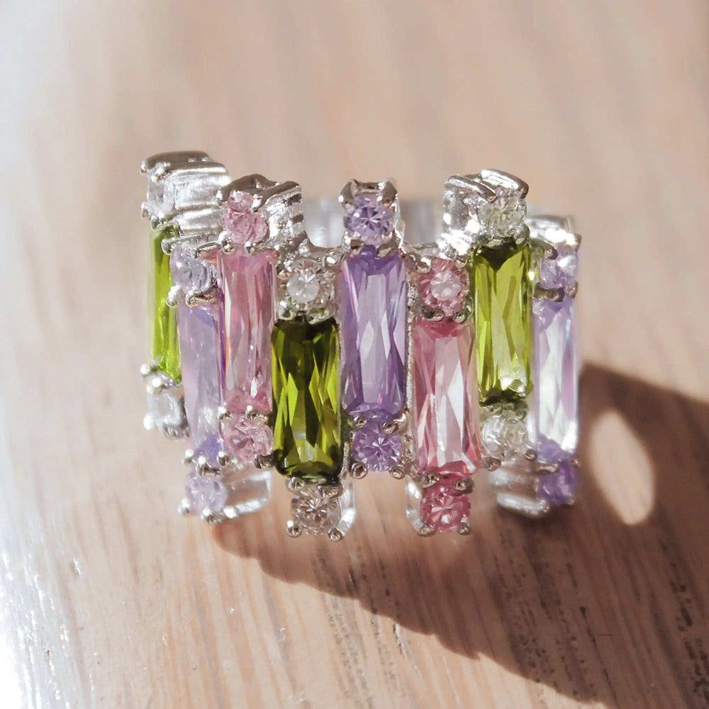 Kora Cocktail Ring - 925 Sterling Silver, AAA CZ , Multi Color - 37611 - Alamode - Flyclothing LLC