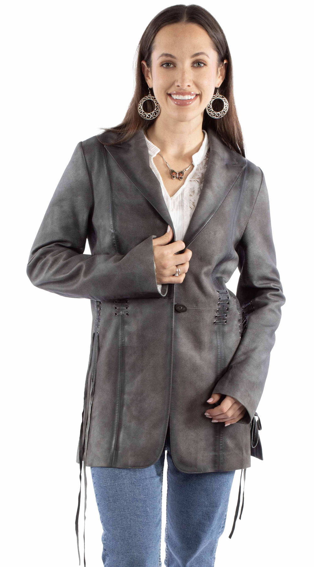 Scully Leather Womens leatherwear vintage grey ladies jacket - Scully Leather - Flyclothing LLC