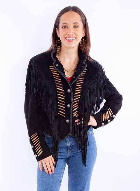 Scully Leather Black Fringe/Lacing Jacket - Scully Leather - Flyclothing LLC