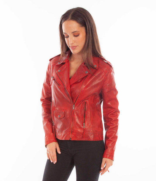 Scully 100% Leather Vintage Red Ladies Mc Jacket L1105