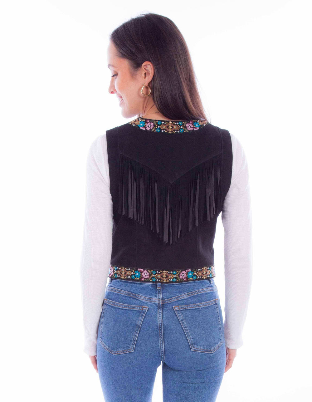 Scully Leather Womens leatherwear black emb ladies vest - Scully Leather - Flyclothing LLC