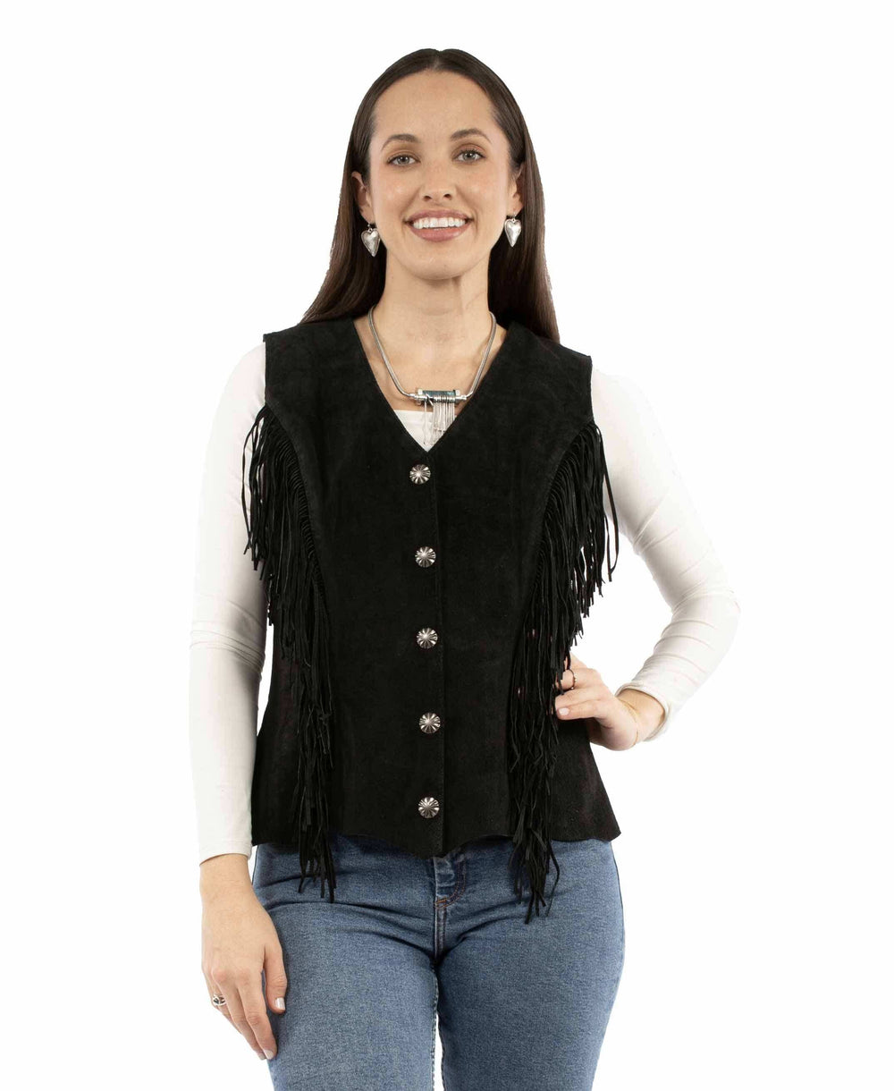 leatherwear womens black 100% leather ladies vest - Scully Leather - Flyclothing LLC