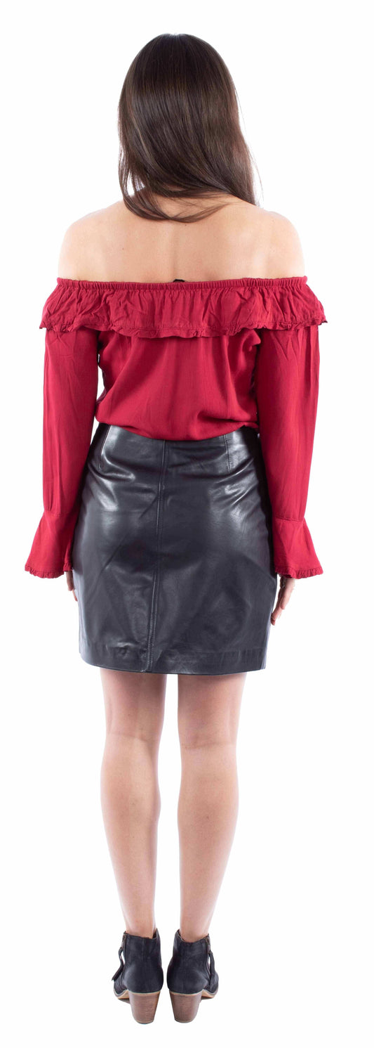 leatherwear womens black lamb 100% leather ladies skirt - Scully Leather - Flyclothing LLC