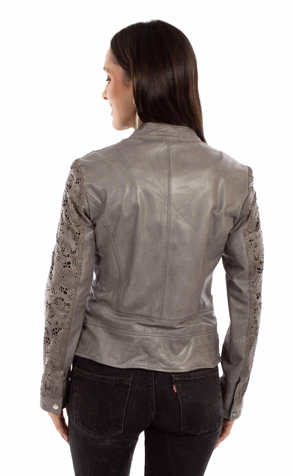 leatherwear womens light grey 100% leather ladies jacket - Scully Leather - Flyclothing LLC