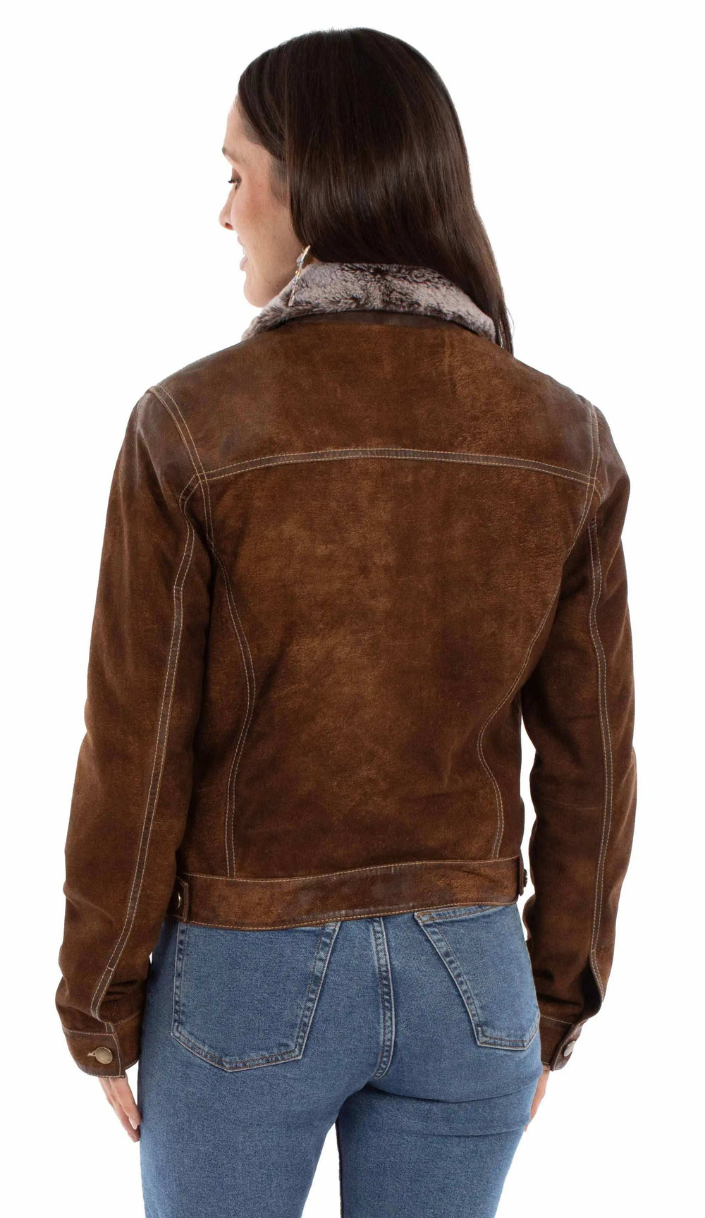 Leatherwear womens 100% leather Brown Ladies jean jacket - Scully Leather - Flyclothing LLC