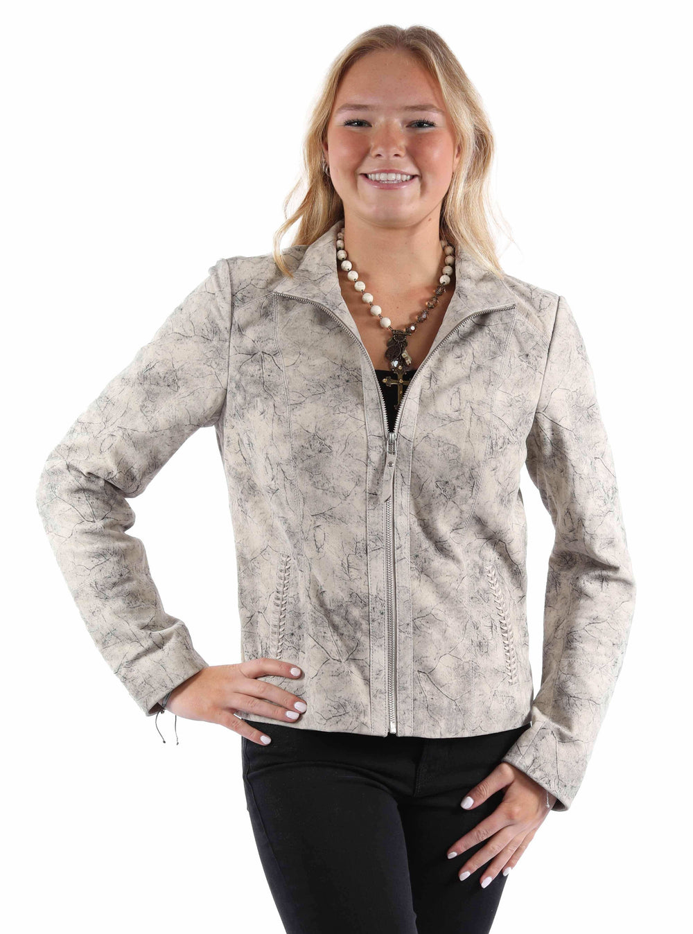 leatherwear womens grey 100% leather ladies jacket - Scully Leather - Flyclothing LLC