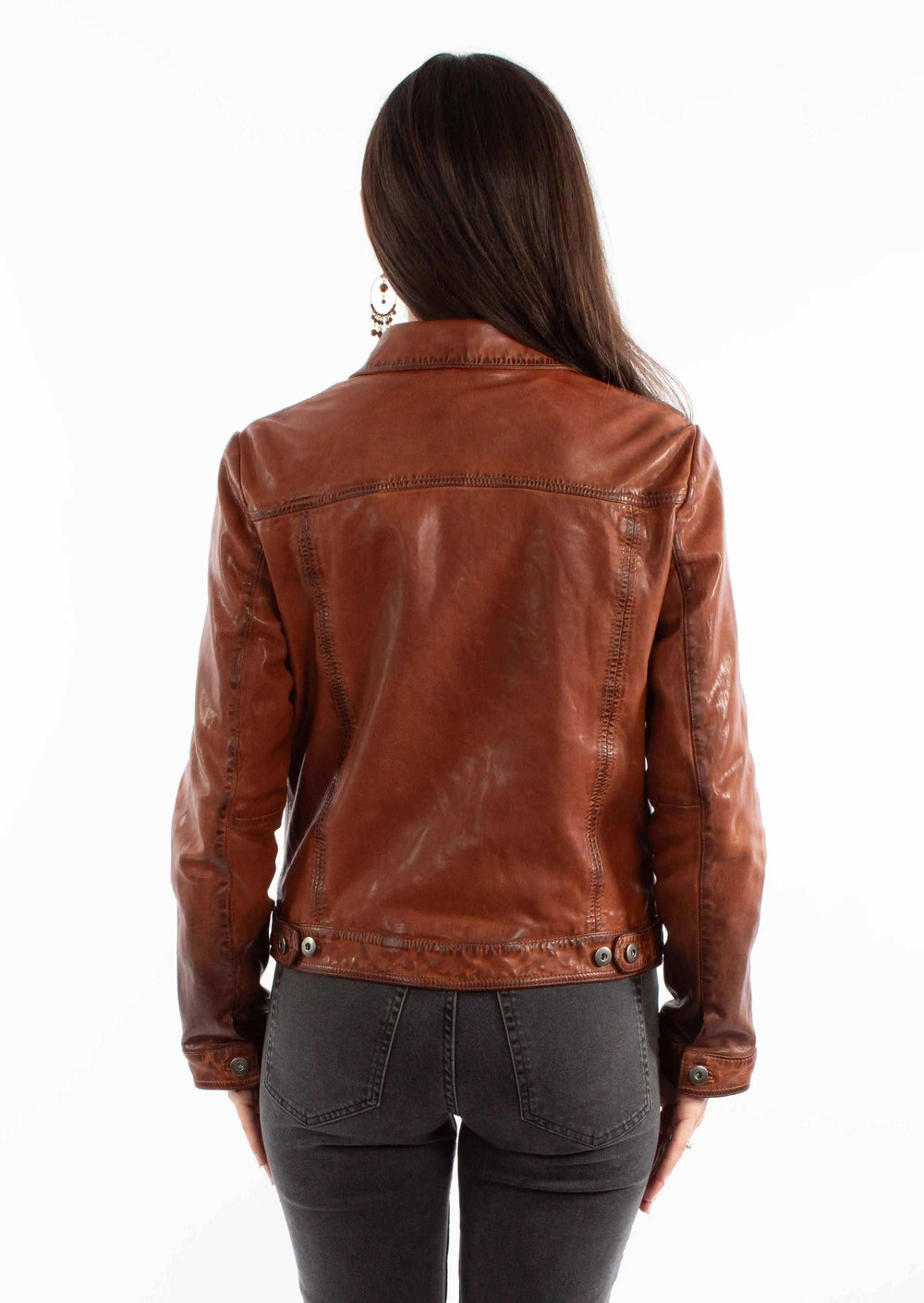 Leatherwear womens 100% leather Vintage brown Ladies jean jacket - Scully Leather - Flyclothing LLC