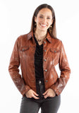 Leatherwear womens 100% leather Vintage brown Ladies jean jacket - Scully Leather - Flyclothing LLC