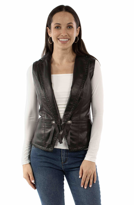 leatherwear womens black lamb 100% leather ladies vest - Scully Leather - Flyclothing LLC