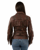 leatherwear womens cognac 100% leather ladies studded fringe jacket - Scully Leather - Flyclothing LLC
