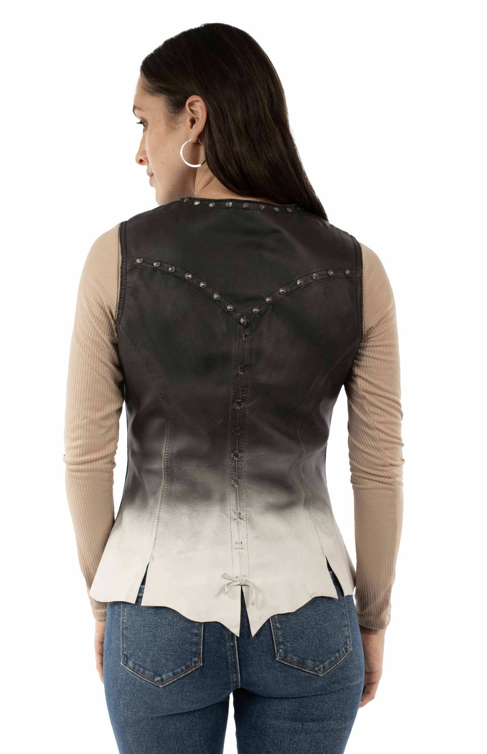 Scully Leather 100% Leather Ombre Vintage Black Ladies Studded Vest - Scully Leather - Flyclothing LLC