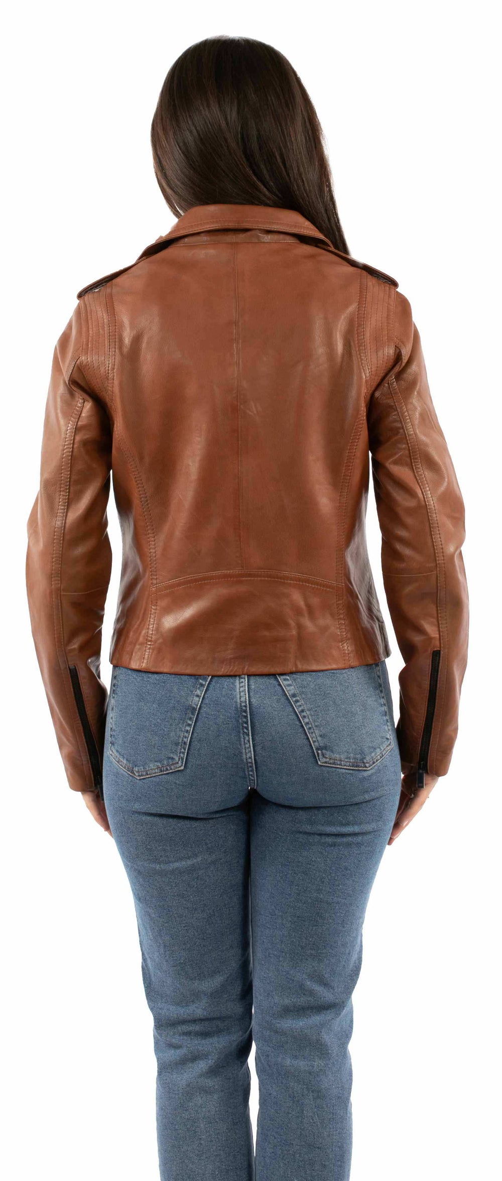 leatherwear womens tan 100% leather ladies mc jacket - Scully Leather - Flyclothing LLC