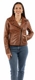 leatherwear womens tan 100% leather ladies mc jacket - Scully Leather - Flyclothing LLC