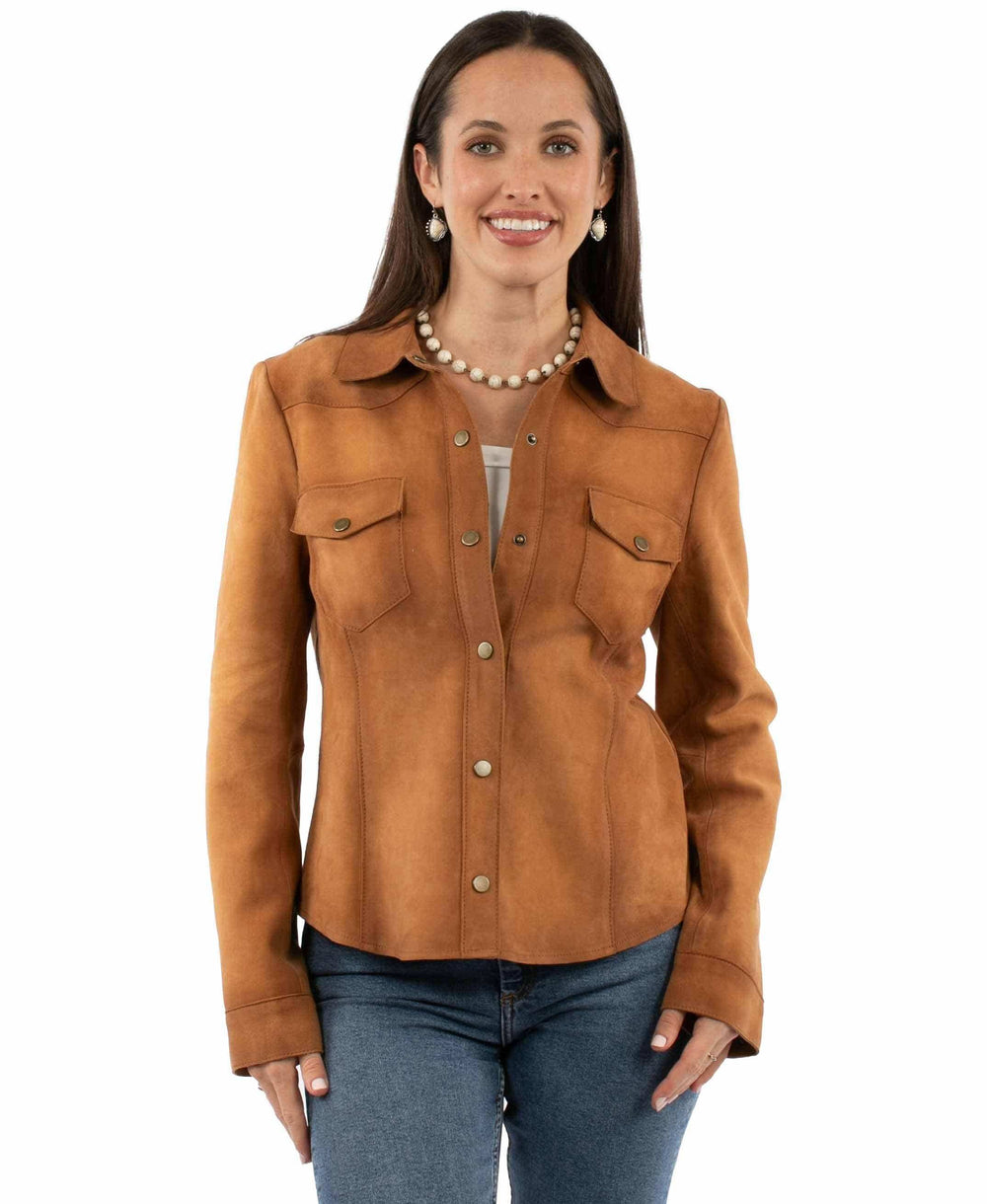 leatherwear womens tan 100% leather ladies shirt jacket - Scully Leather - Flyclothing LLC