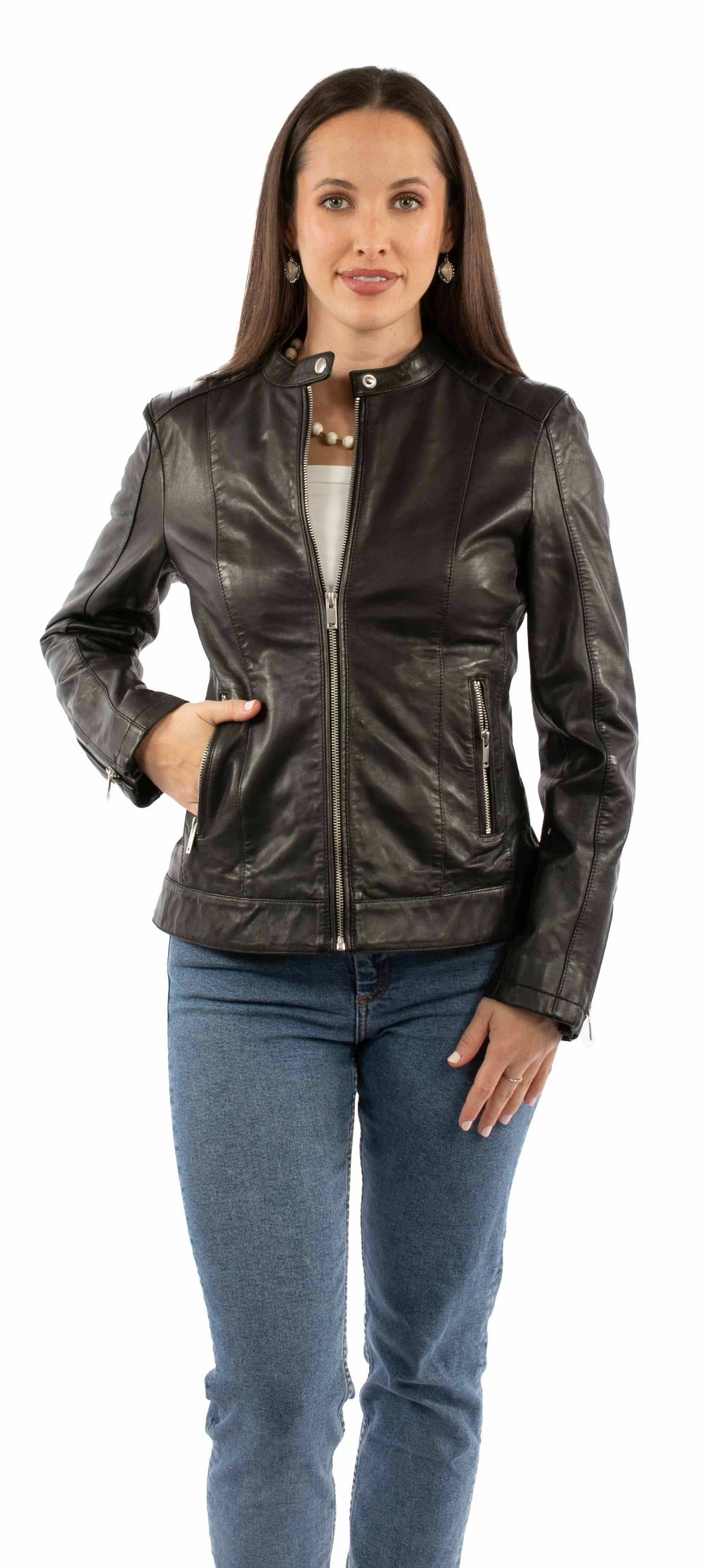 leatherwear womens black lamb 100% leather ladies mc jacket - Scully Leather - Flyclothing LLC