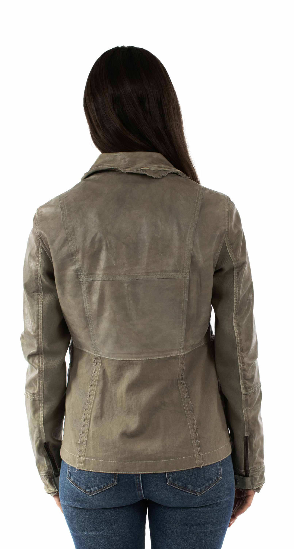 leatherwear womens sage clr canvas w/leather trim 80% cotton 20% leather ladies jacket - Scully Leather - Flyclothing LLC