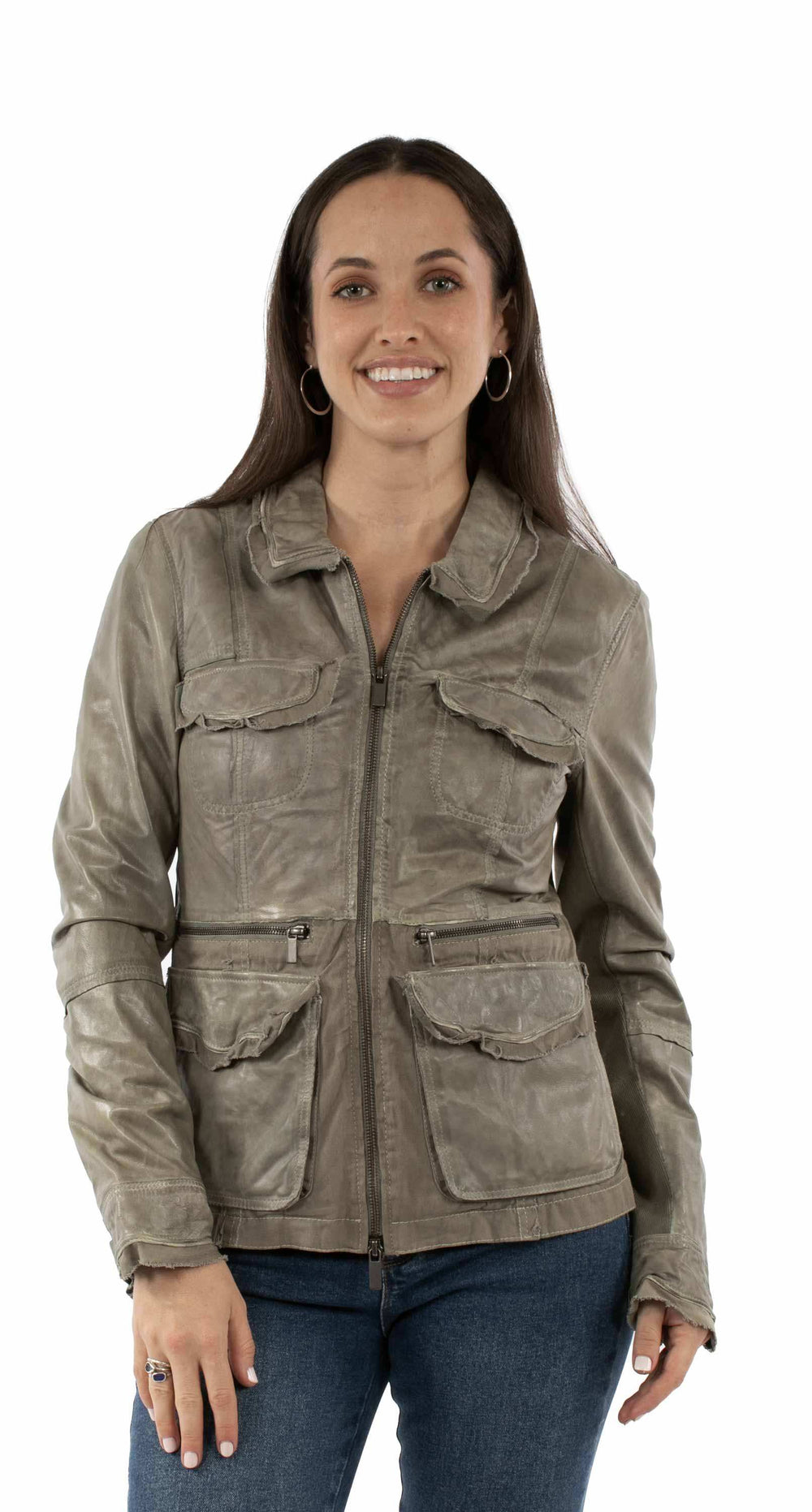 leatherwear womens sage clr canvas w/leather trim 80% cotton 20% leather ladies jacket - Scully Leather - Flyclothing LLC