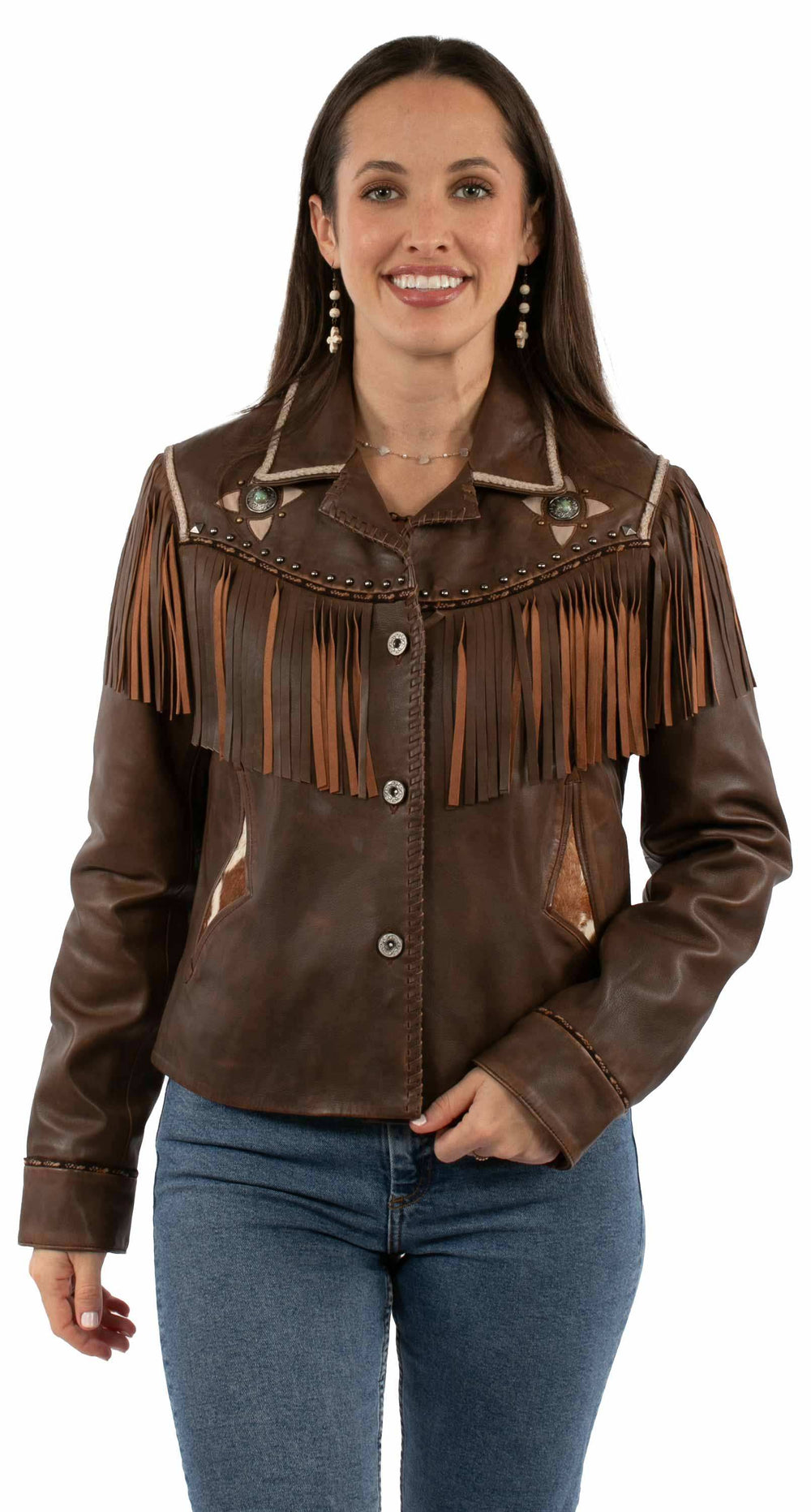 Scully Leather 100% Leather Brown Ladies Fringe Jacket - Scully Leather - Flyclothing LLC