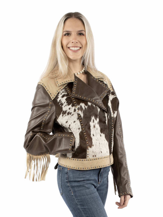 Scully Leather 100% Leather Brown Hair On Calf Zip Front Ladies Jacket