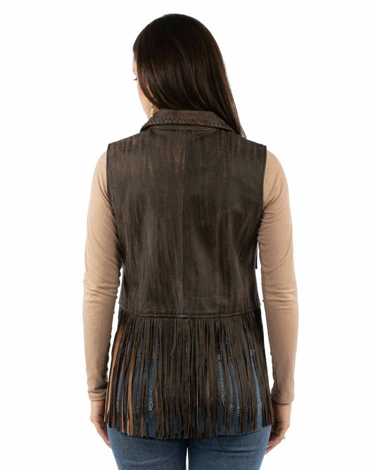 Scully Leather 100% Leather Brown Distressed Fringe Vest