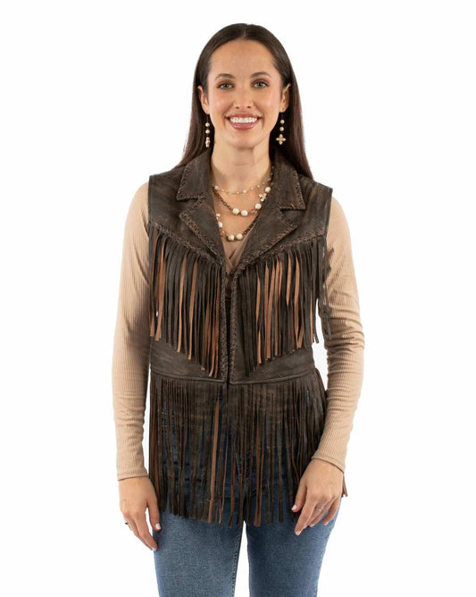 Scully Leather 100% Leather Brown Distressed Fringe Vest - Scully Leather - Flyclothing LLC