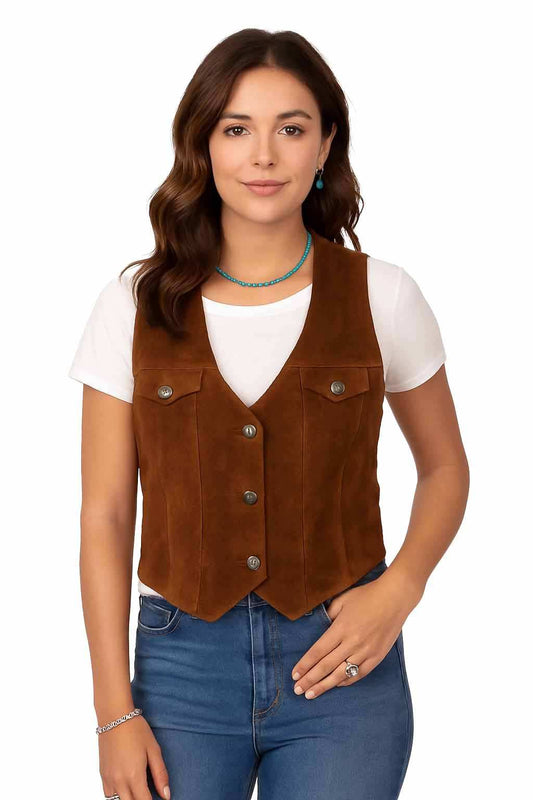 Scully Leather 100% Leather Chocolate V101 Ladies Vest - Scully Leather - Flyclothing LLC