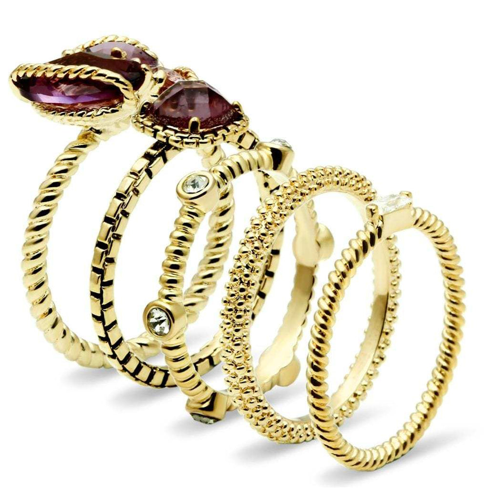 LO2502 - Gold Brass Ring with Synthetic Synthetic Glass in Amethyst - Alamode - Flyclothing LLC