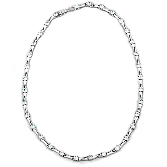 LO2709 - Rhodium Brass Necklace with AAA Grade CZ in Clear - Alamode - Flyclothing LLC