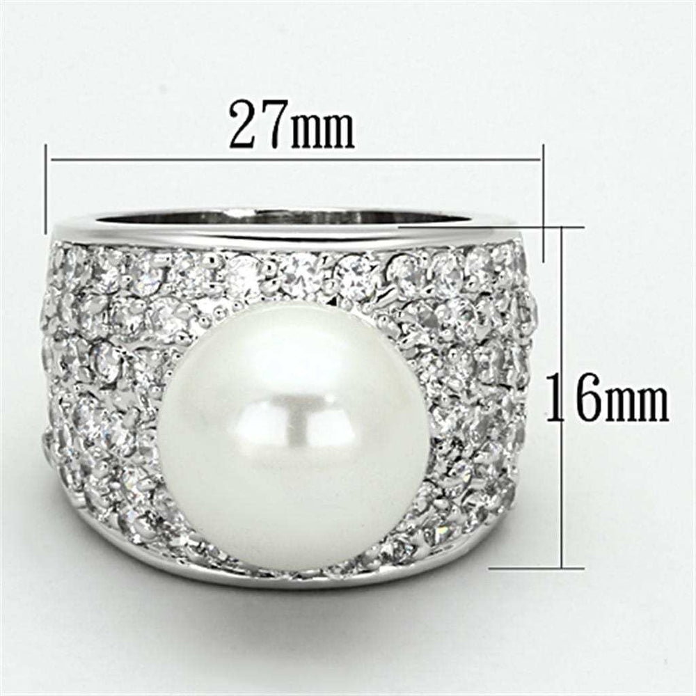 LO2951 - Rhodium Brass Ring with Synthetic Pearl in White - Alamode - Flyclothing LLC
