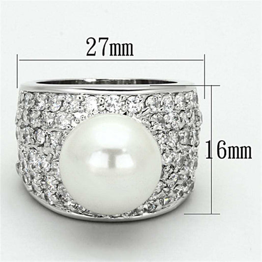 LO2951 - Rhodium Brass Ring with Synthetic Pearl in White - Alamode - Flyclothing LLC